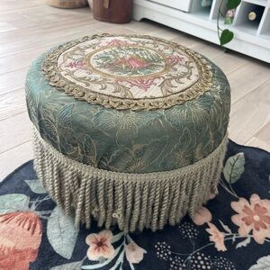 Vintage Green and Gold Decorative Ottoman